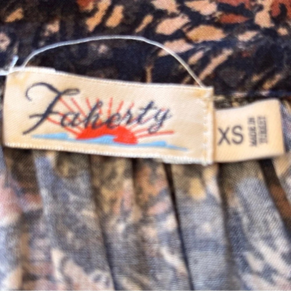 FAHERTY Portia Peasant Boho Blouse Top in Artisan Block Print,XS,Floral Bohemian